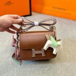 HERMES CONSTANCE MINI EPSOM SILVER TONED HARDWARE BROWN 19CM