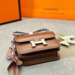 HERMES CONSTANCE MINI EPSOM SILVER TONED HARDWARE BROWN 19CM