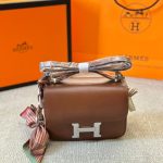 HERMES CONSTANCE MINI EPSOM SILVER TONED HARDWARE BROWN 19CM