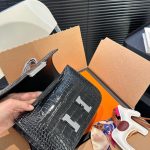 HERMÈS MINI CONSTANCE 19 SHINY ALLIGATOR PALLADIUM HARDWARE BLACK 19CM