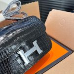 HERMÈS MINI CONSTANCE 19 SHINY ALLIGATOR PALLADIUM HARDWARE BLACK 19CM